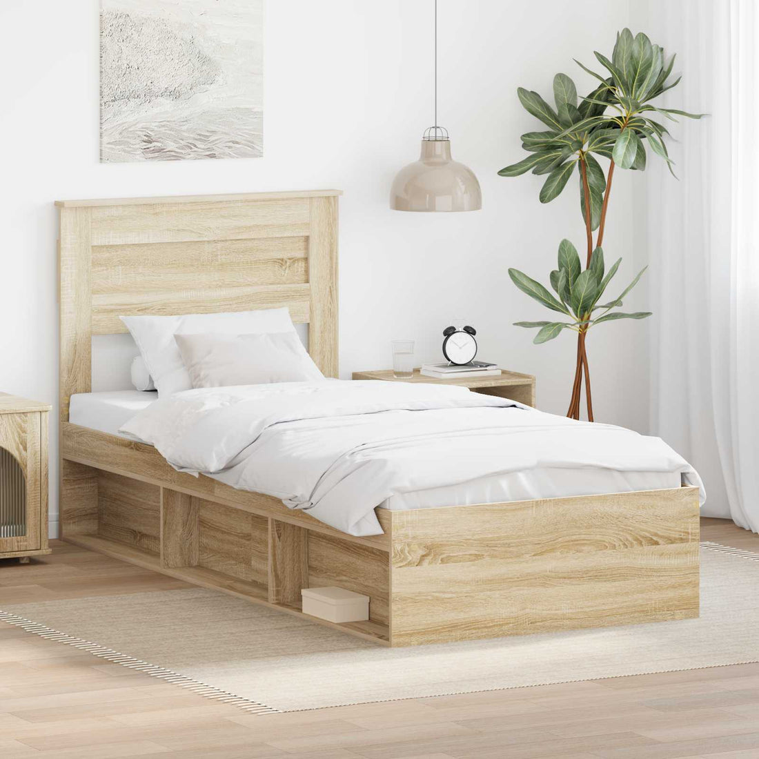 vidaXL Estructura de cama Liso con cabecera Roble Sonoma 75 x 190 cm