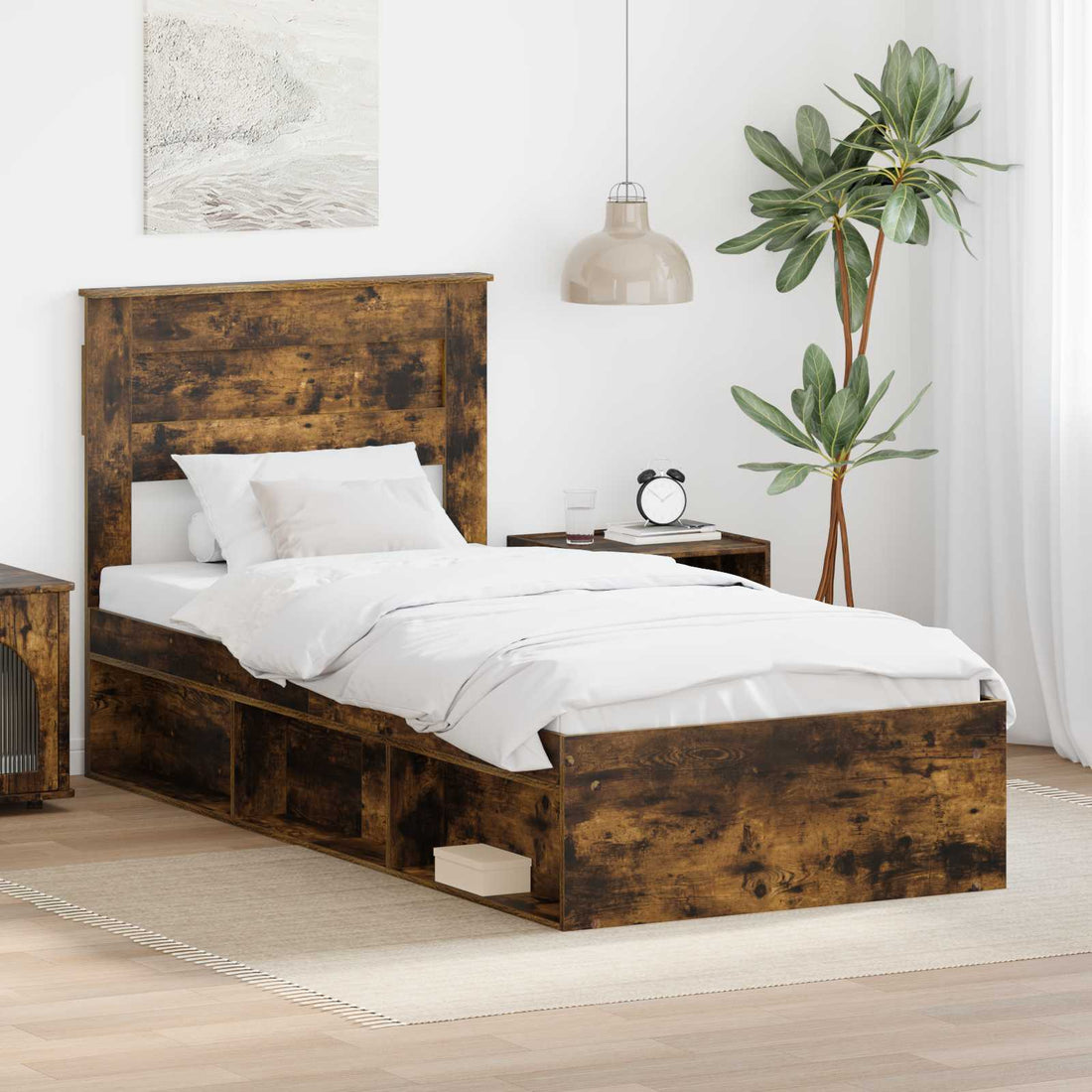 vidaXL Estructura de cama Roble Ahumado 75 x 190 cm