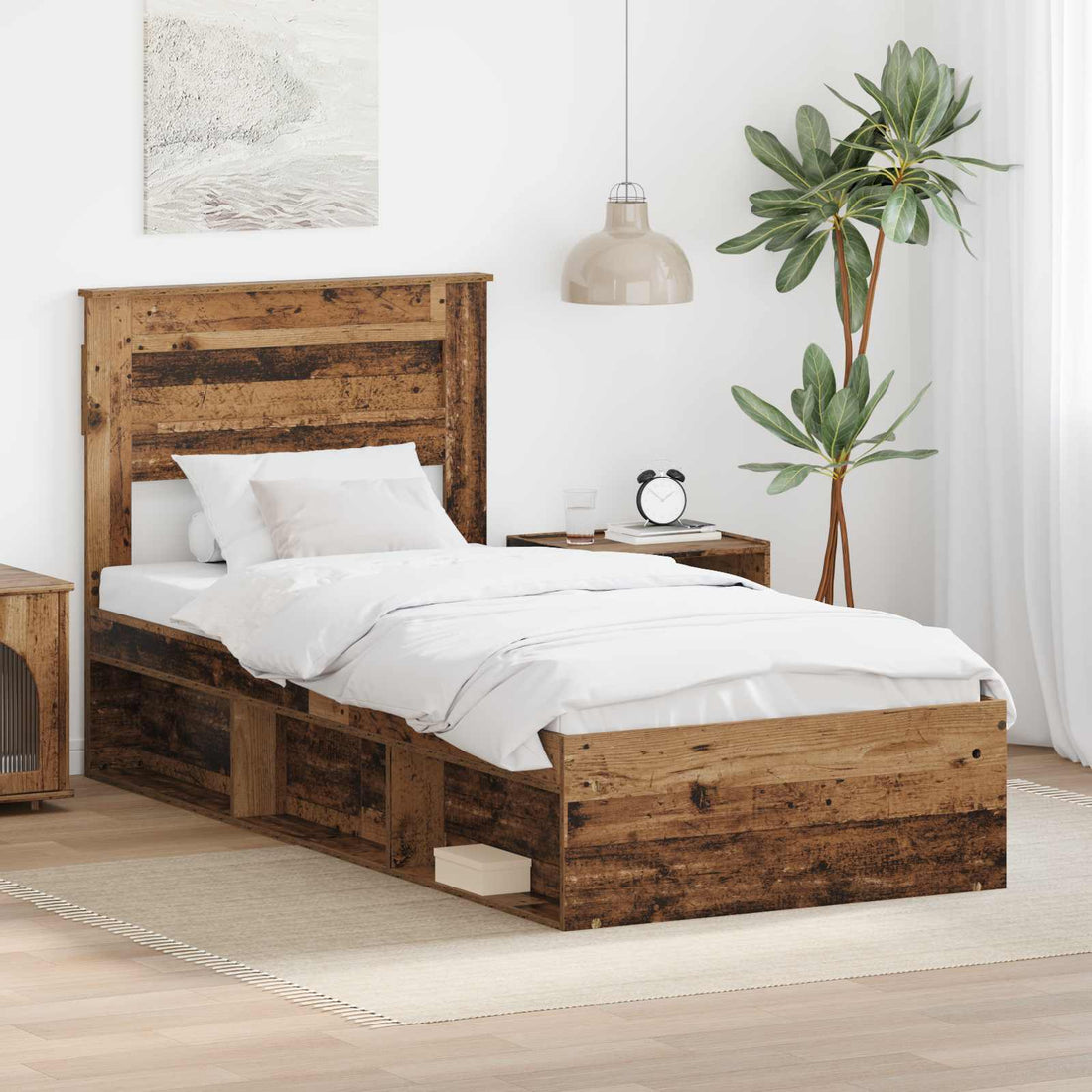 vidaXL Estructura de cama con cabecera Madera vieja 75 x 190 cm