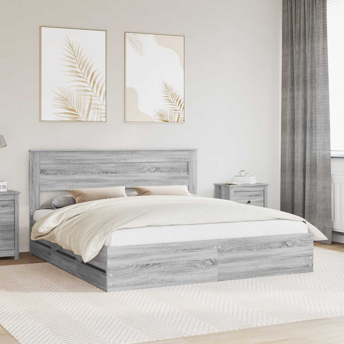 vidaXL Estructura de cama Gris Sonoma 180 x 200 cm Madera Ingenieril