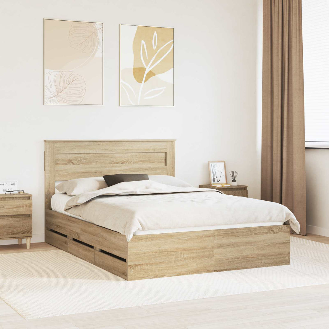 vidaXL Estructura de cama Roble Sonoma 150 x 200 cm Madera Ingenieril