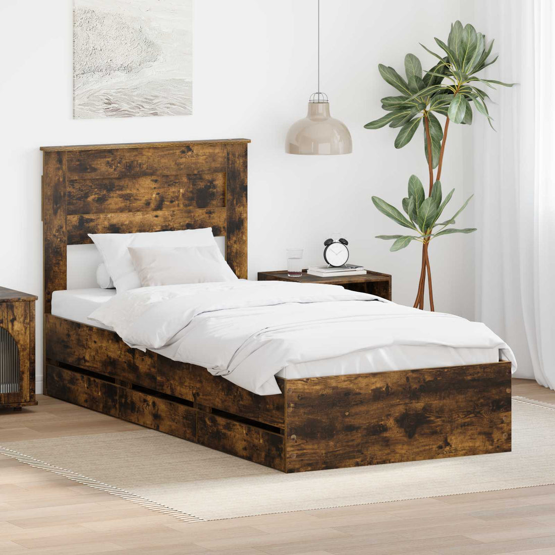 vidaXL Estructura de cama Roble ahumado 100 x 200 cm Madera Ingenieril