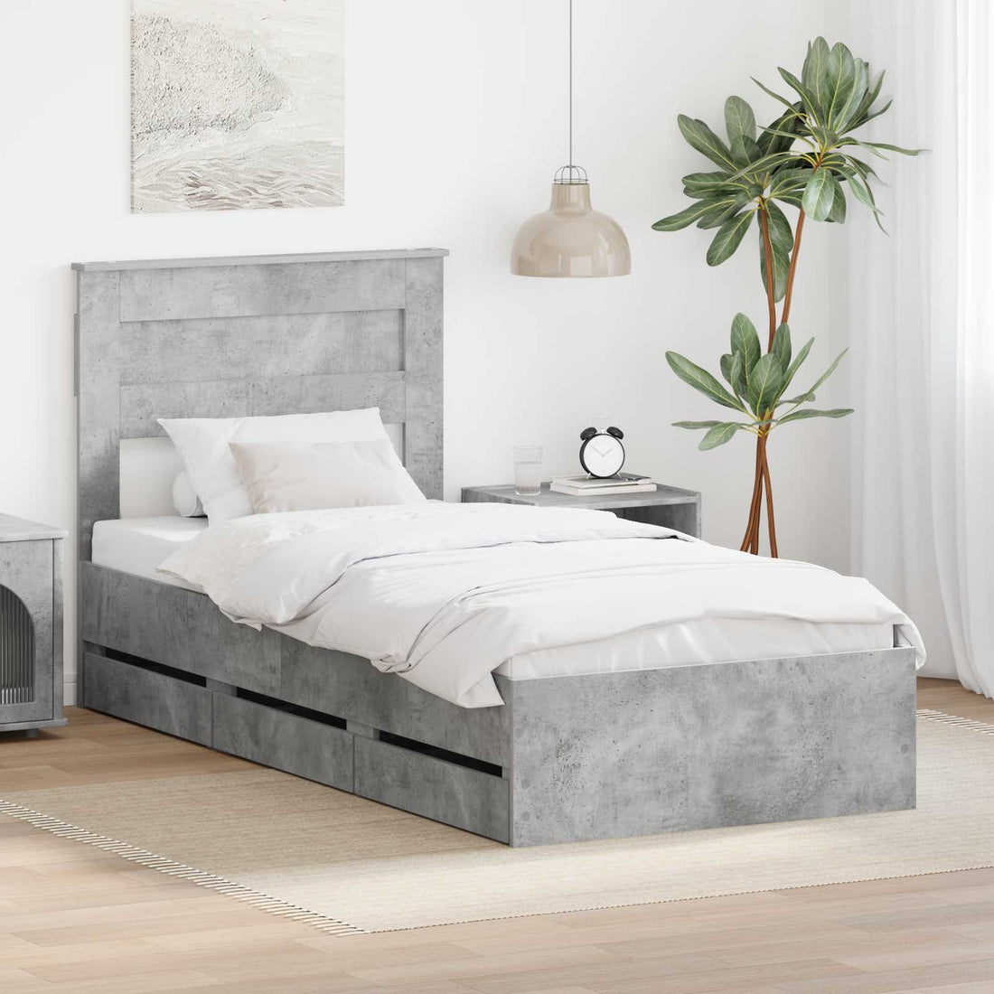 vidaXL Estructura de cama Gris Concreto 90 x 190 cm Madera Ingenieril