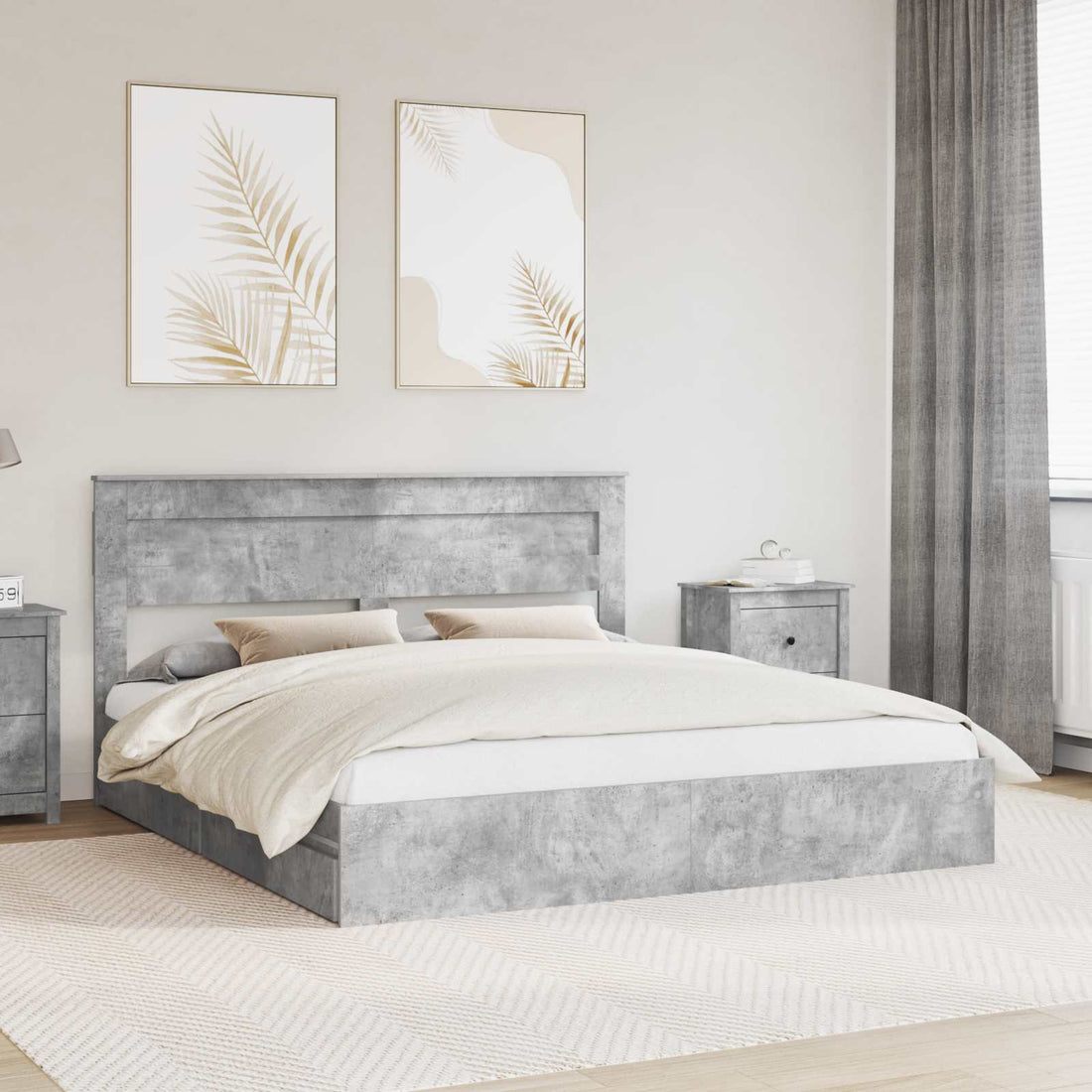vidaXL Cama con almacenamiento con cajón Gris Concreto 200 x 200 cm