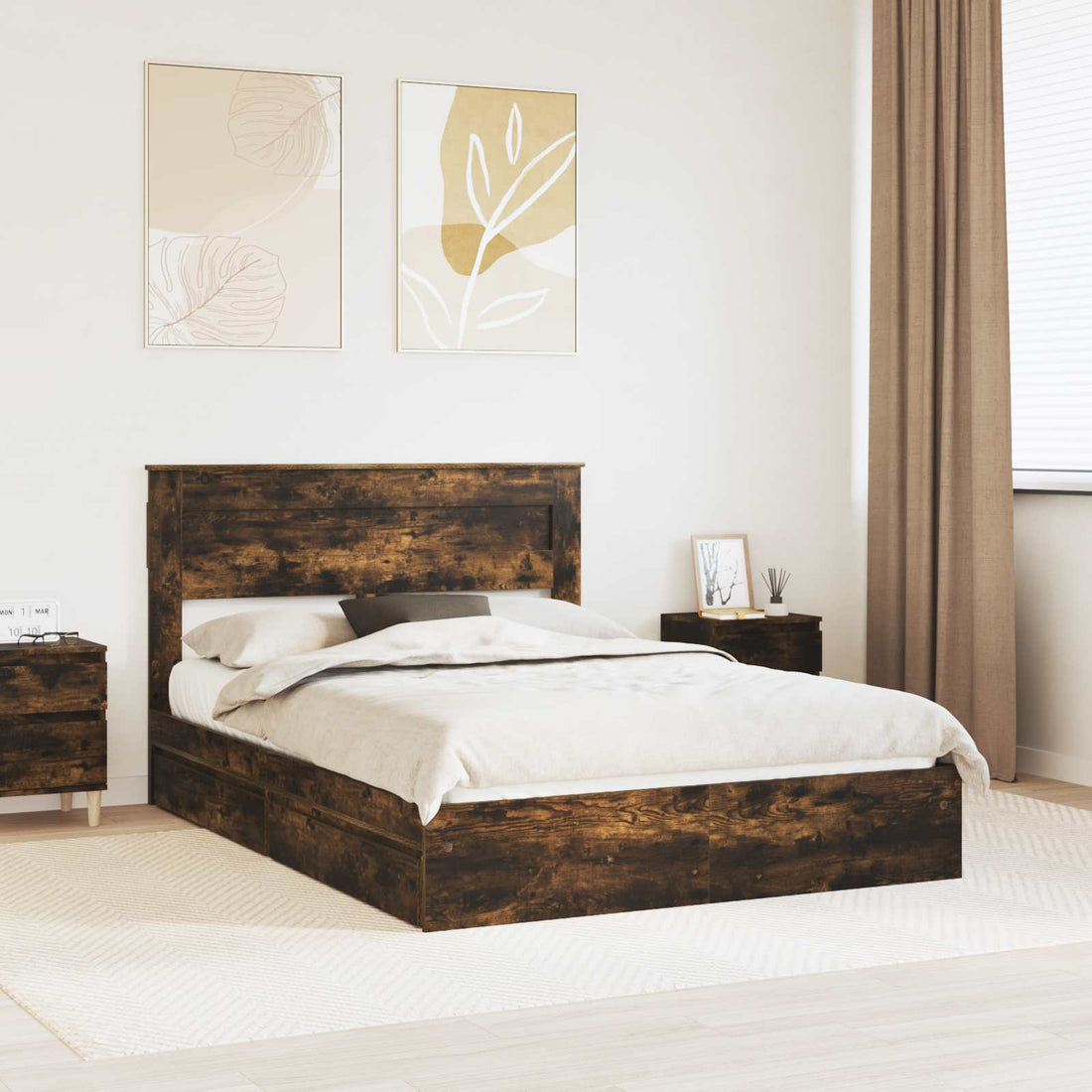 vidaXL Cama con almacenamiento con cajón Roble ahumado 160 x 200 cm