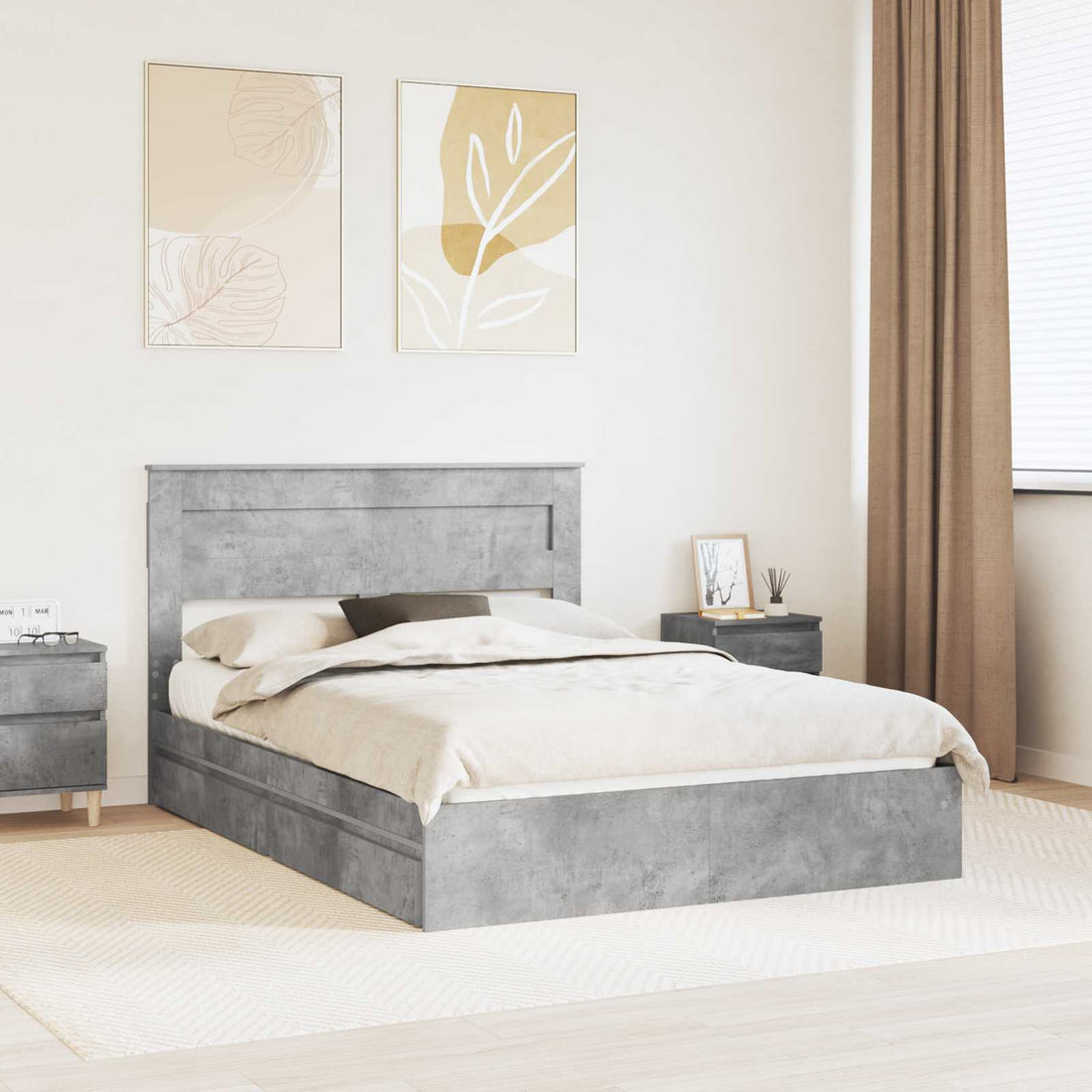 vidaXL Cama con almacenamiento con cajón Gris Concreto 150 x 200 cm