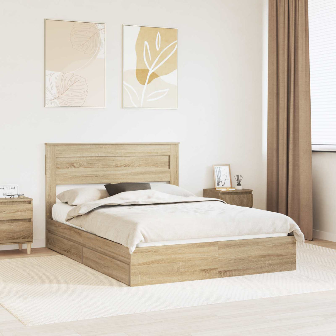 vidaXL Cama con almacenamiento con cajón Roble Sonoma 140 x 200 cm