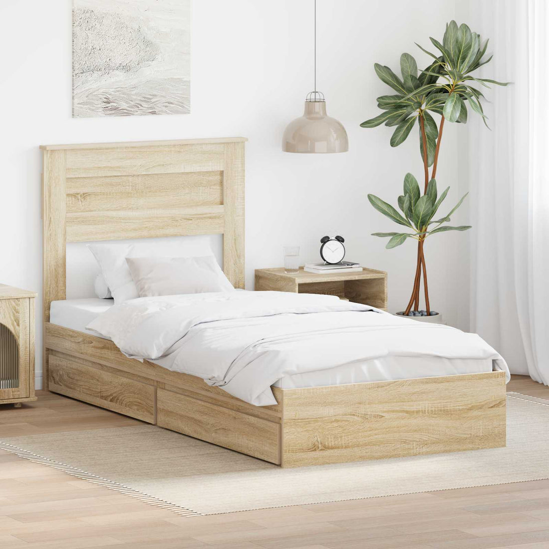 vidaXL Cama con almacenamiento con cajón Roble Sonoma 90 x 190 cm