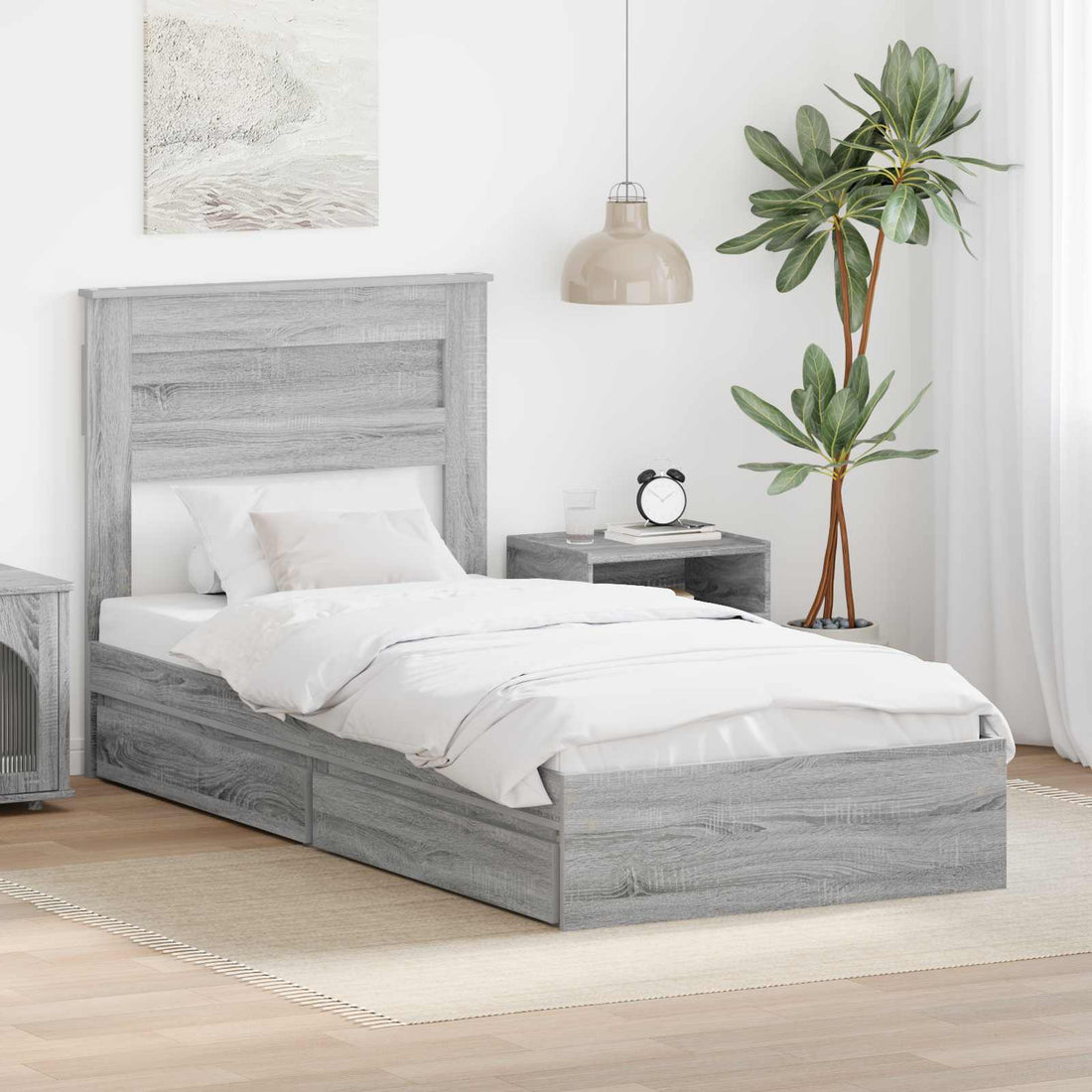vidaXL Cama con almacenamiento con cajón Gris Sonoma 90 x 200 cm