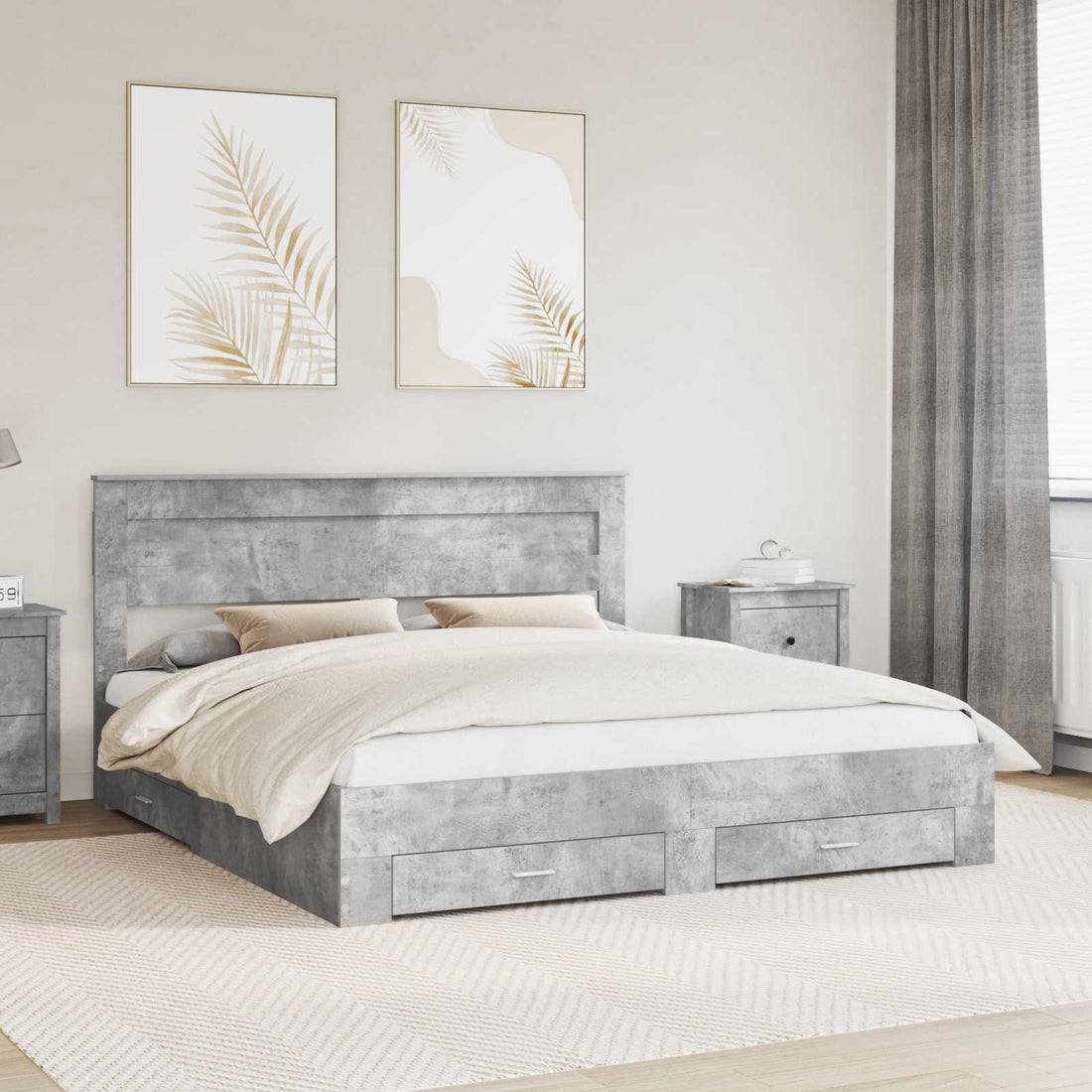 vidaXL Estructura de cama con cajón Gris Concreto 200 x 200 cm