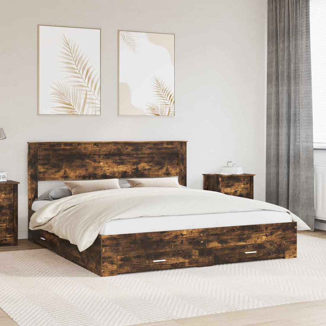 vidaXL Estructura de cama con cajón Roble ahumado 200 x 200 cm