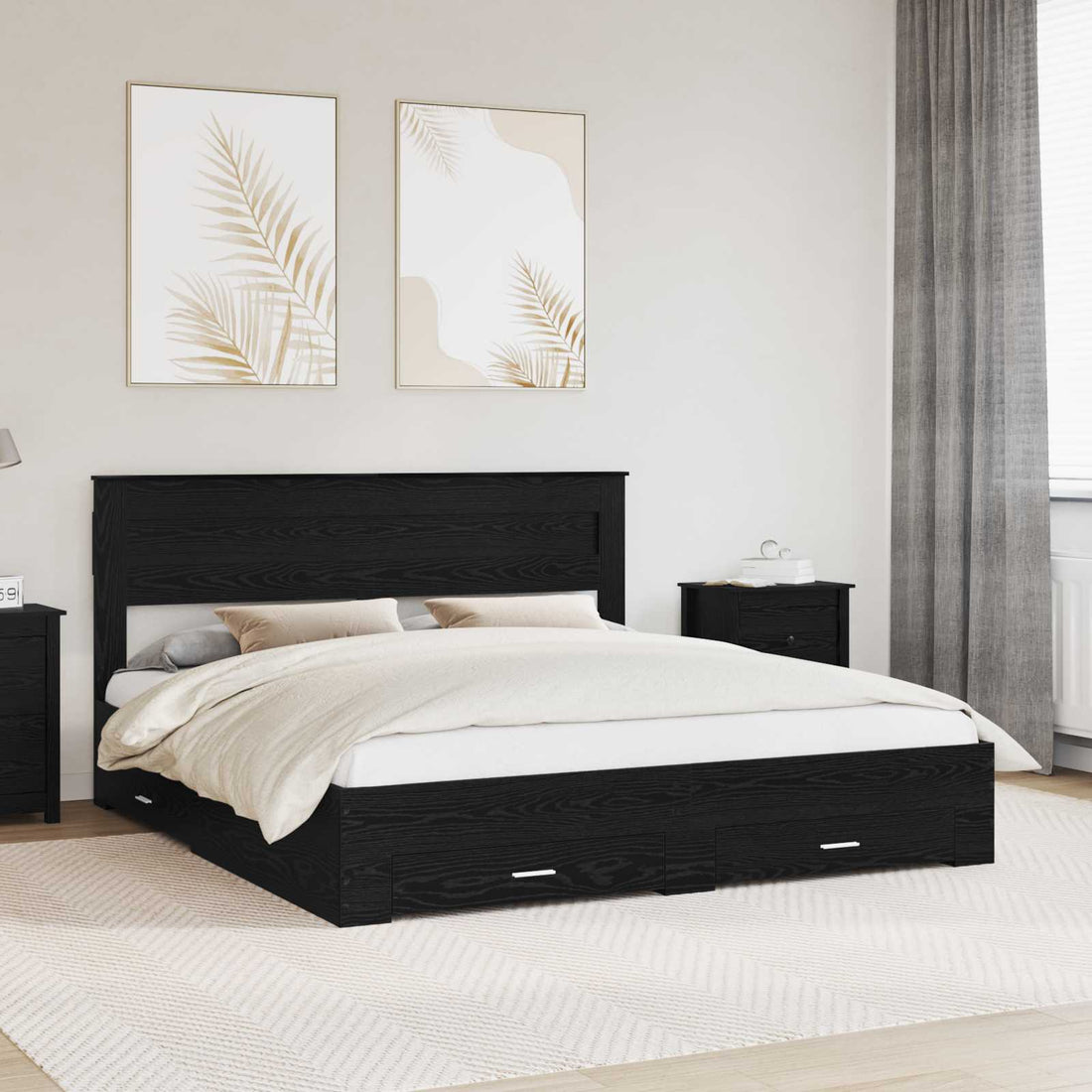 vidaXL Estructura de cama con cajón Roble Negro 180 x 200 cm