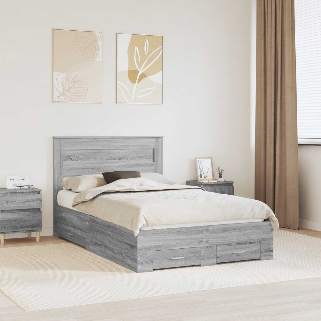 vidaXL Estructura de cama con cajón Gris Sonoma 120 x 190 cm