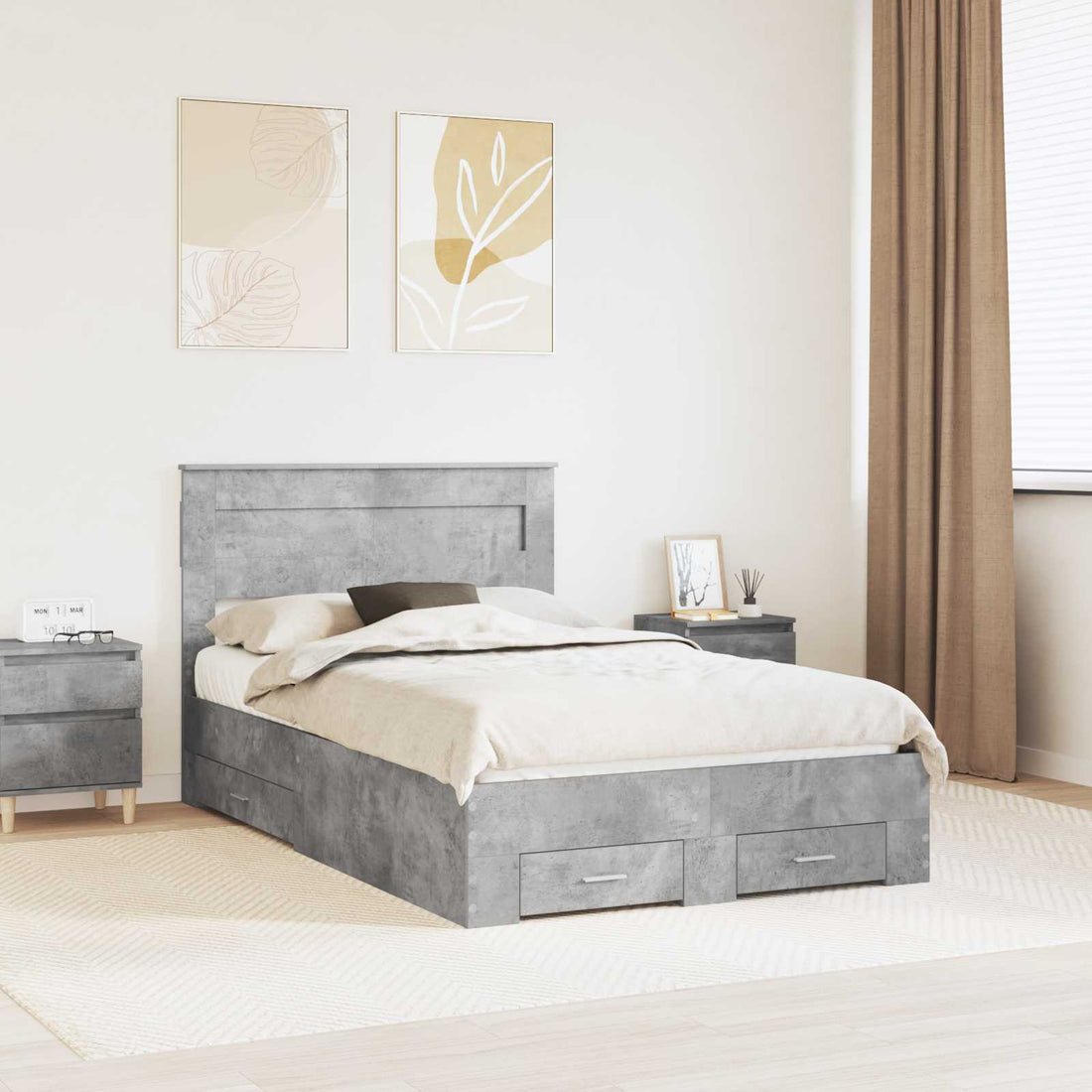 vidaXL Estructura de cama con cajón Gris Concreto 120 x 200 cm