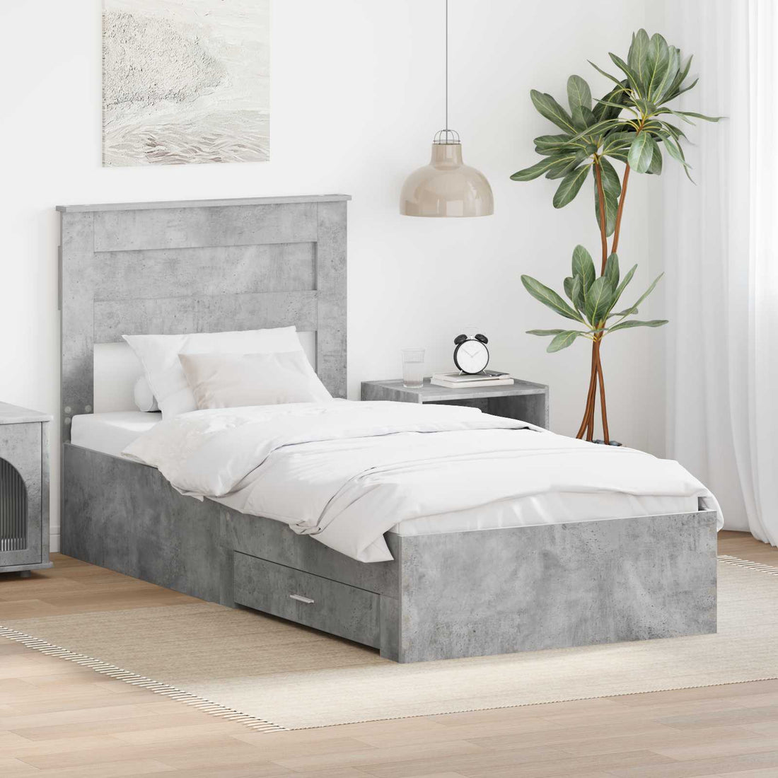 vidaXL Estructura de cama con cajón Gris Concreto 100 x 200 cm