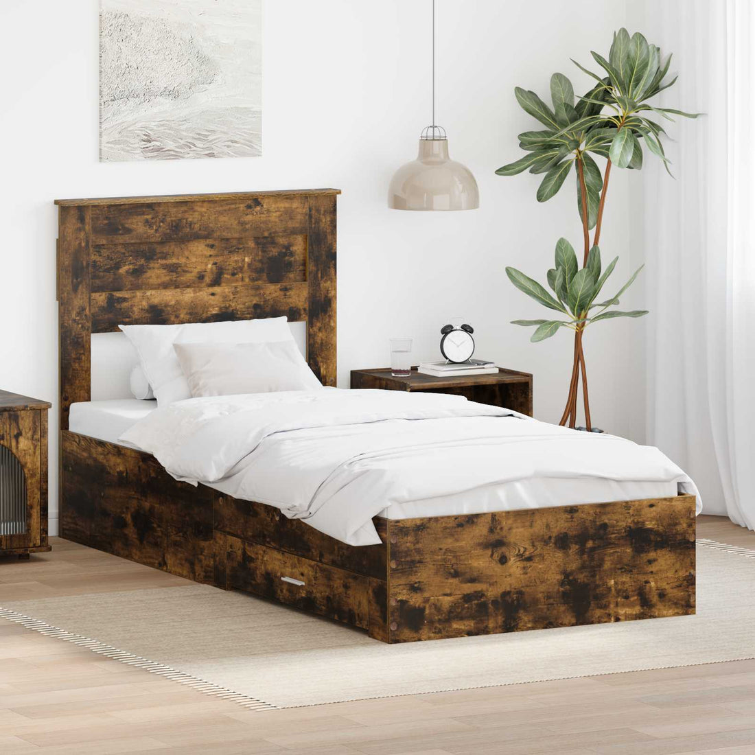 vidaXL Estructura de cama con cajón Roble ahumado 100 x 200 cm