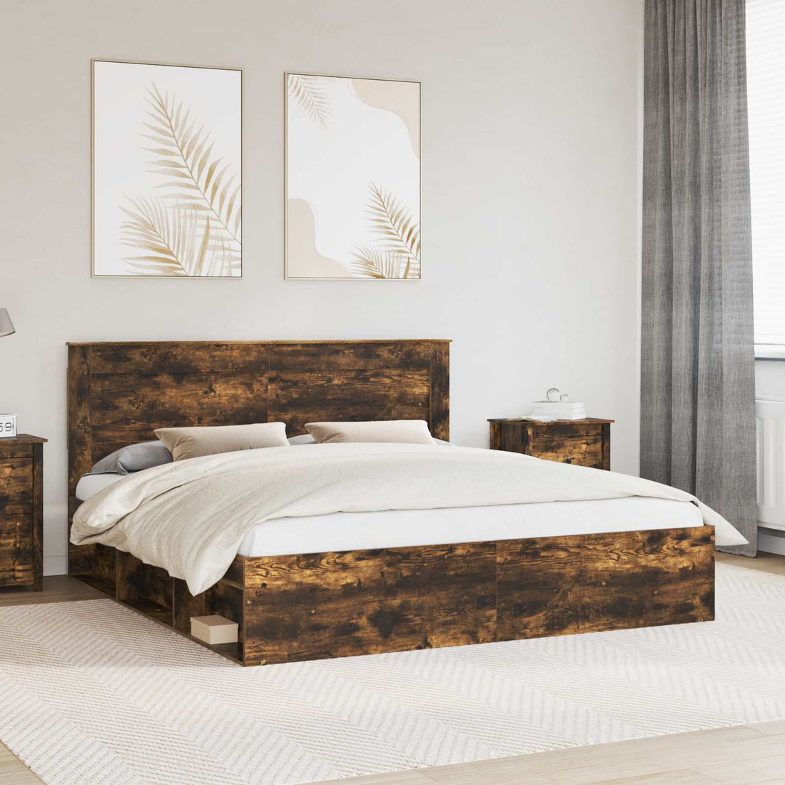 vidaXL Estructura de cama con cabecera Roble ahumado 200 x 200 cm