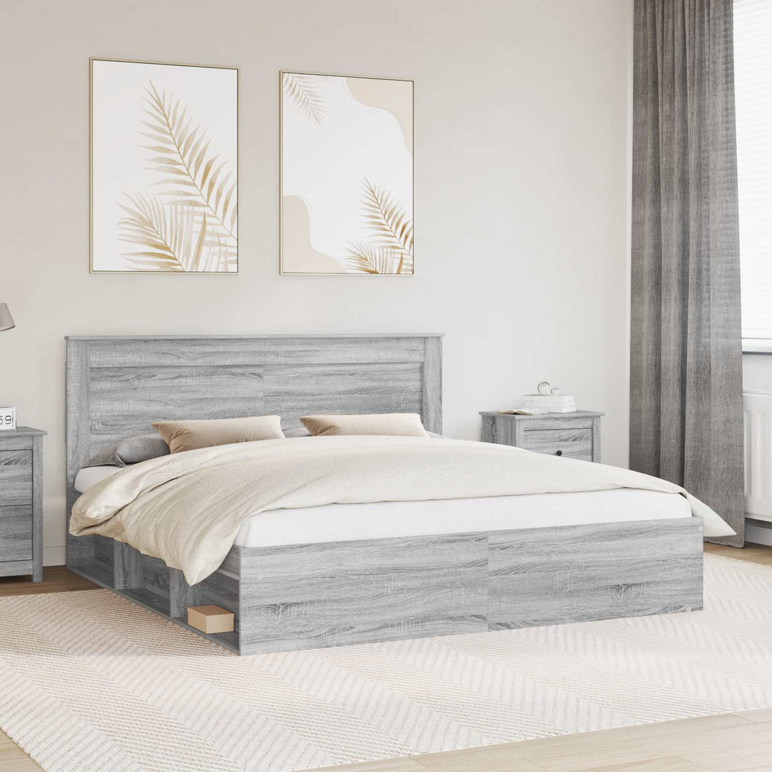 vidaXL Estructura de cama con cabecera Gris Sonoma 200 x 200 cm