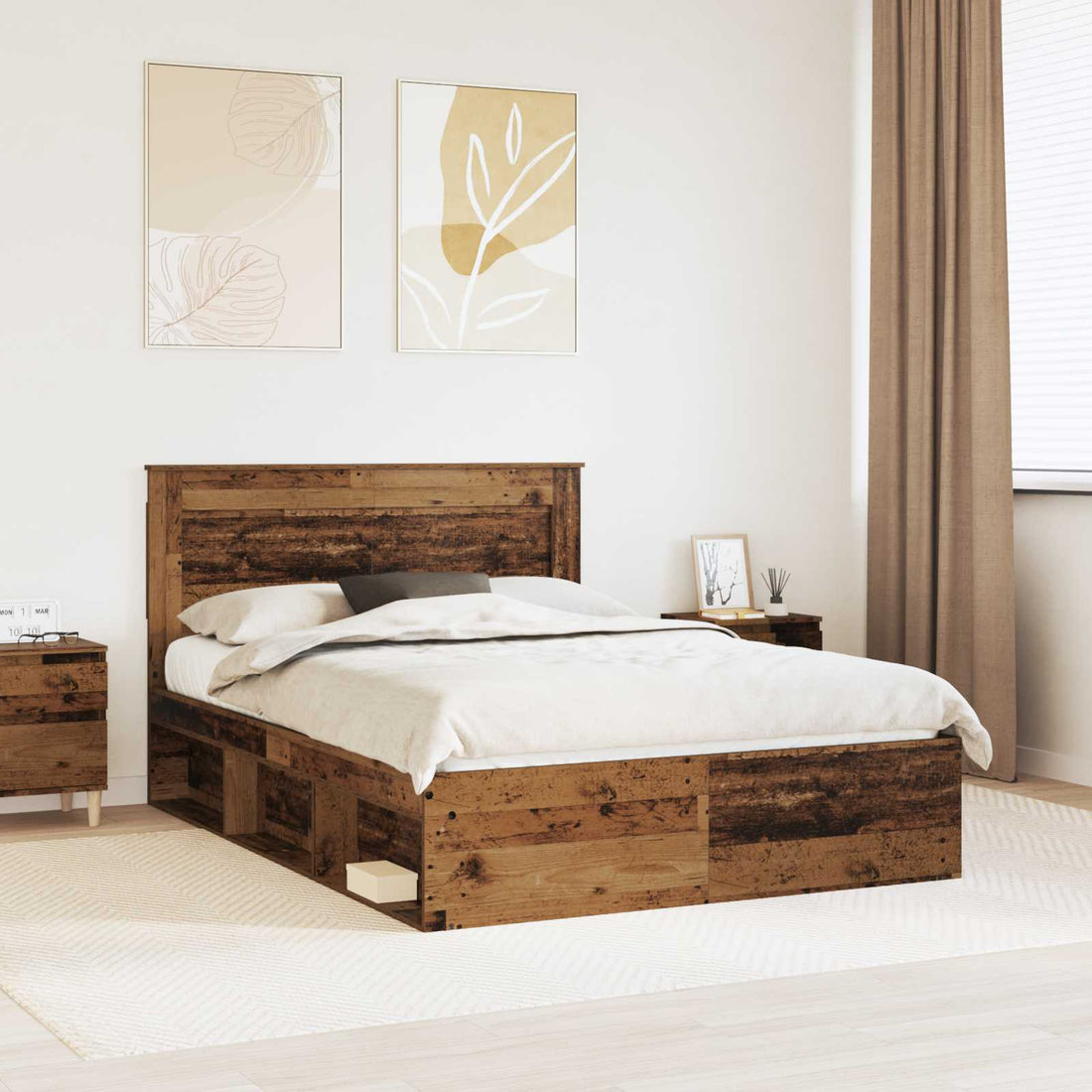 vidaXL Estructura de cama con cabecera Madera vieja 150 x 200 cm
