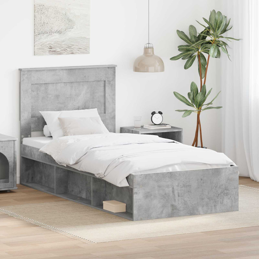 vidaXL Estructura de cama con cajón Liso Gris concreto 100 x 200 cm