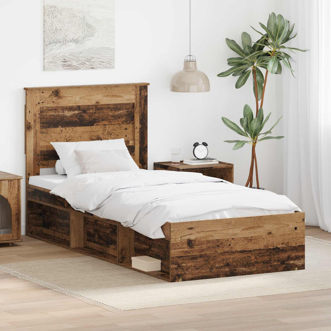 vidaXL Estructura de cama con cabecera Madera vieja 90 x 190 cm