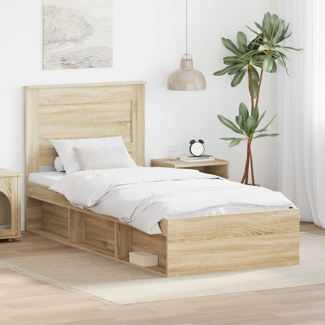 vidaXL Estructura de cama con cajón Liso Roble Sonoma 75 x 190 cm
