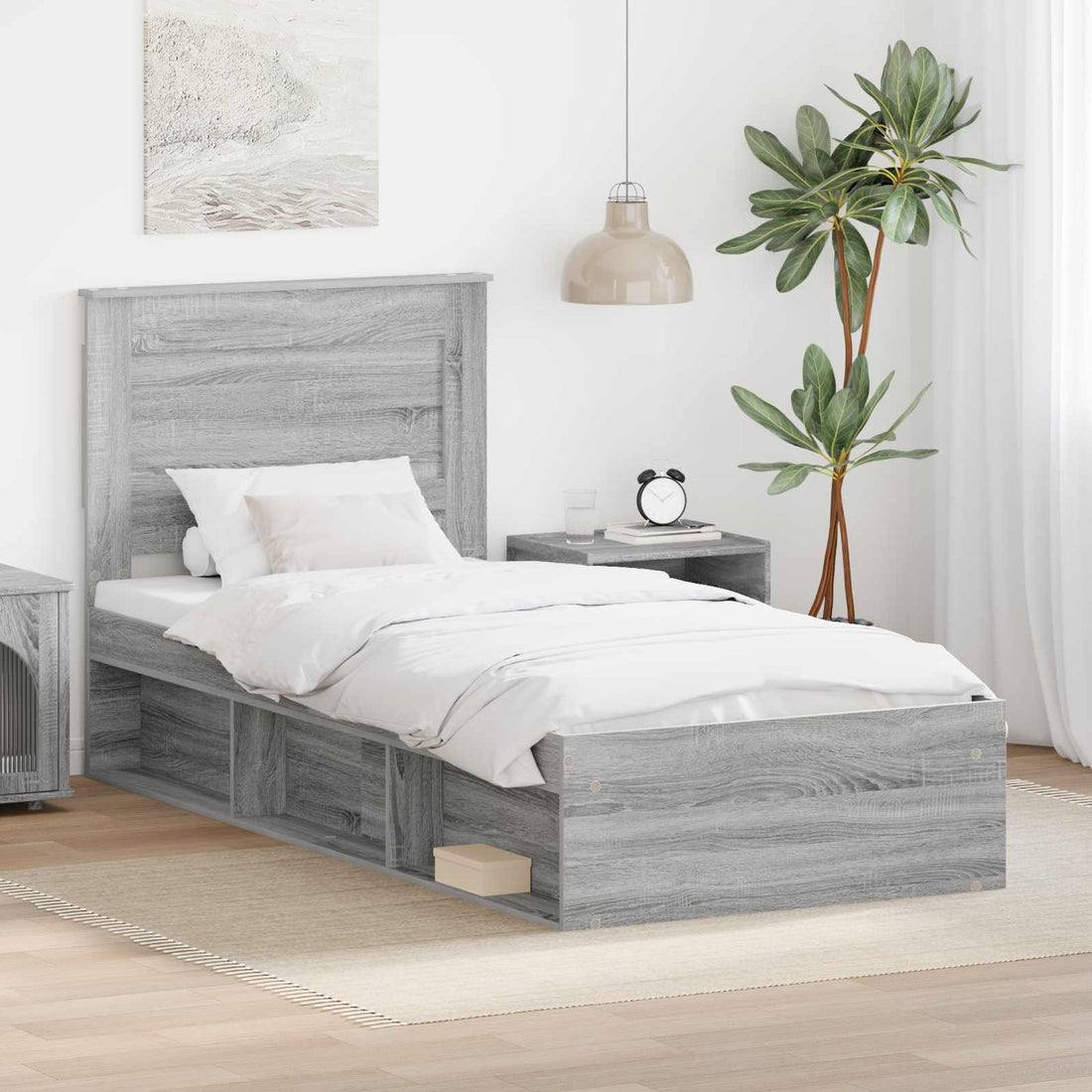 vidaXL Estructura de cama con cajón Liso Gris Sonoma 75 x 190 cm