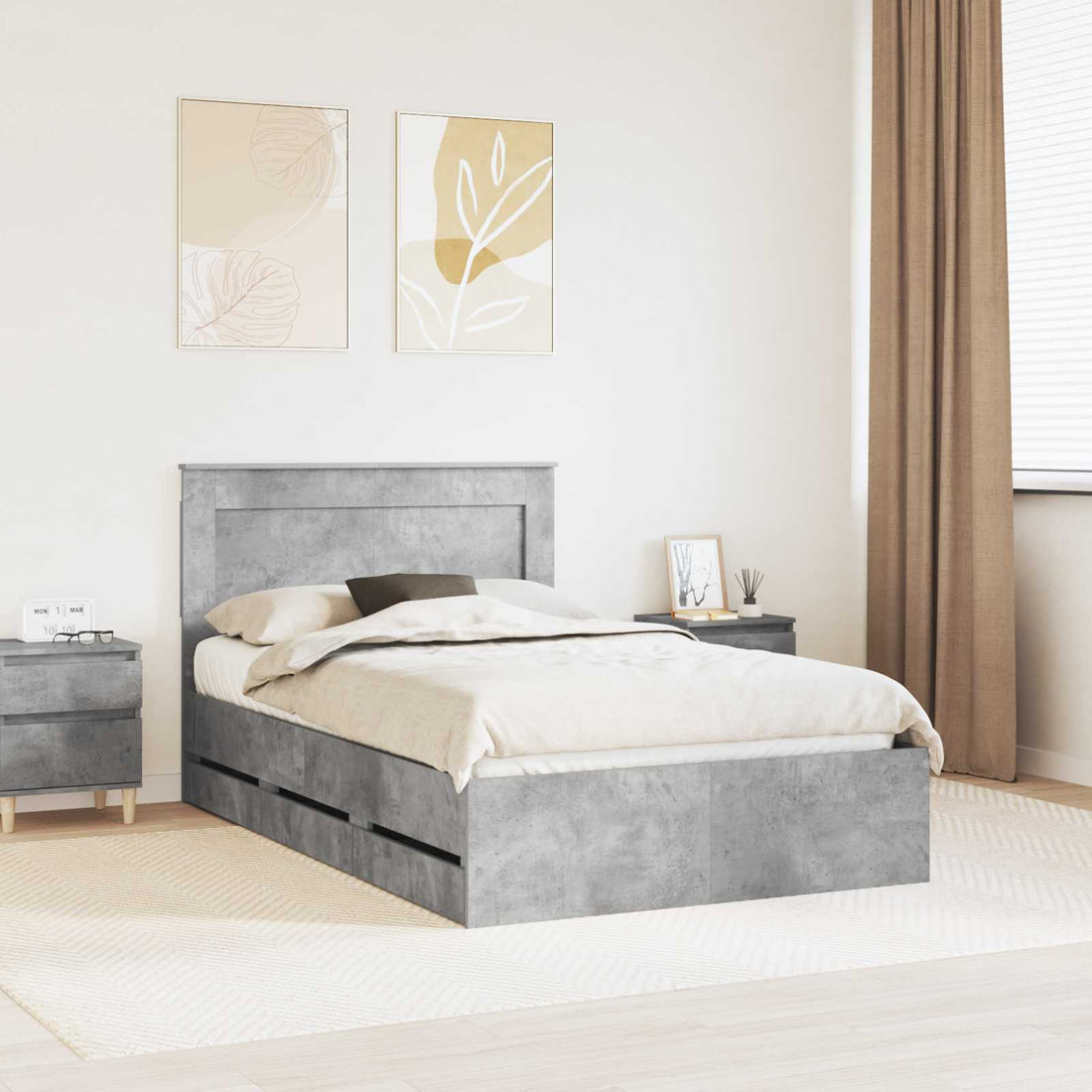 vidaXL Estructura de cama Gris Concreto 135 x 190 cm Madera Ingenieril