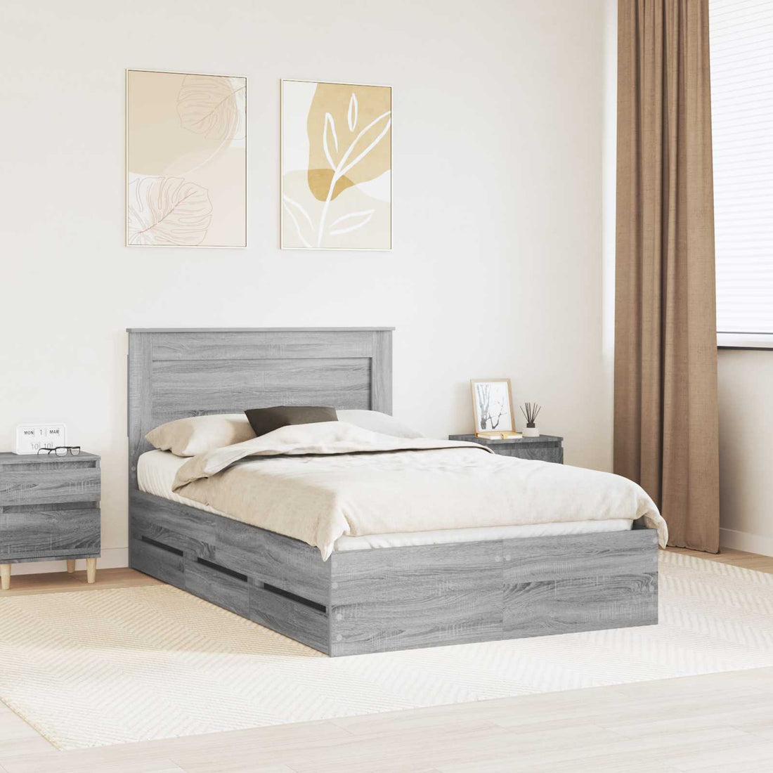 vidaXL Estructura de cama Gris Sonoma 120 x 190 cm Madera Ingenieril