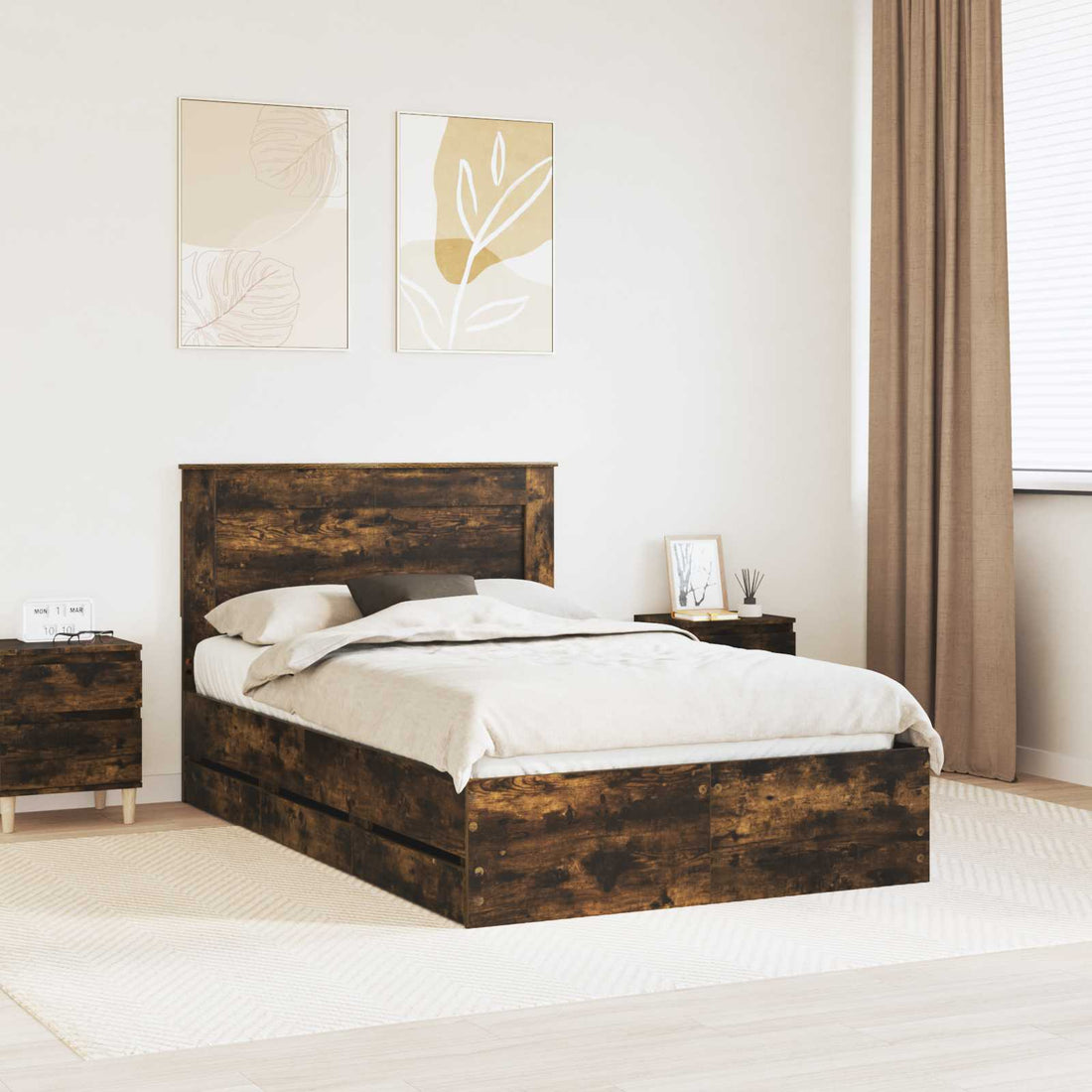 vidaXL Estructura de cama Roble ahumado 120 x 200 cm Madera Ingenieril