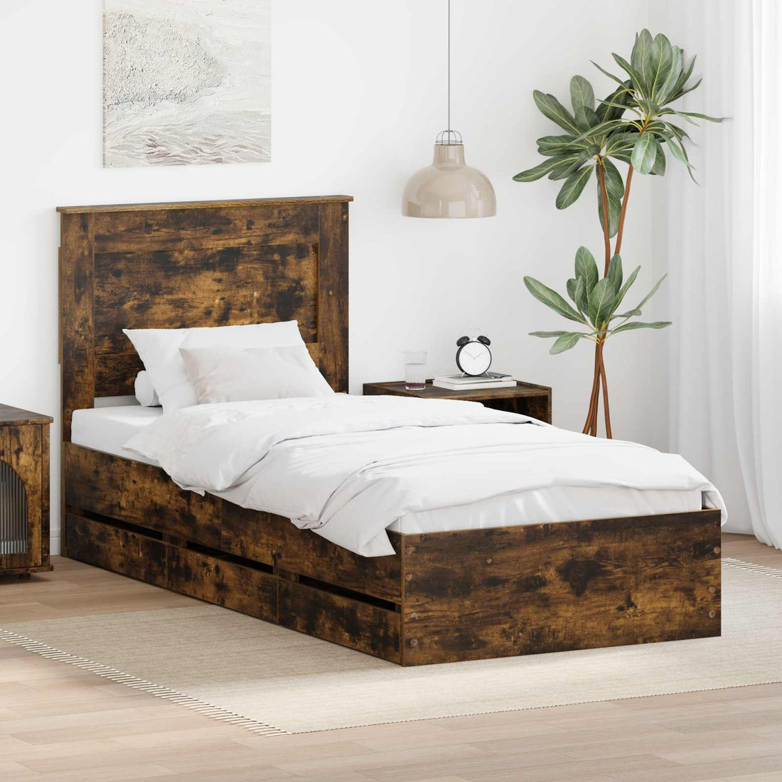 vidaXL Estructura de cama Roble ahumado 100 x 200 cm Madera Ingenieril