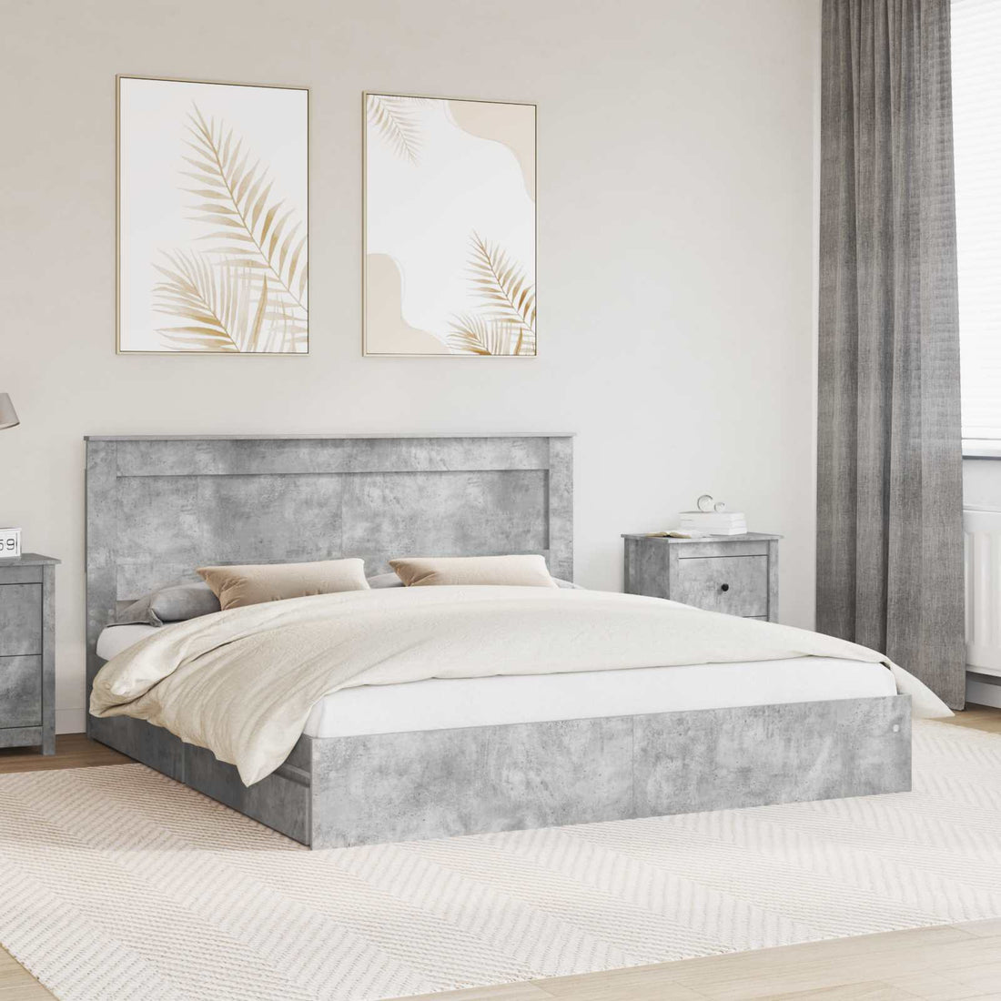 vidaXL Cama con almacenamiento con cajón Gris Concreto 200 x 200 cm