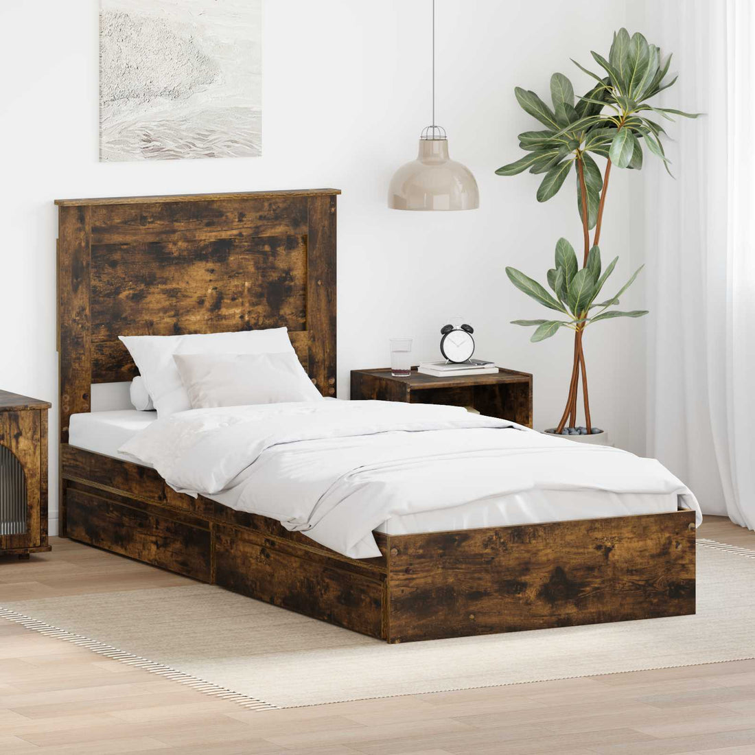 vidaXL Cama con almacenamiento con cajón Roble ahumado 90 x 190 cm