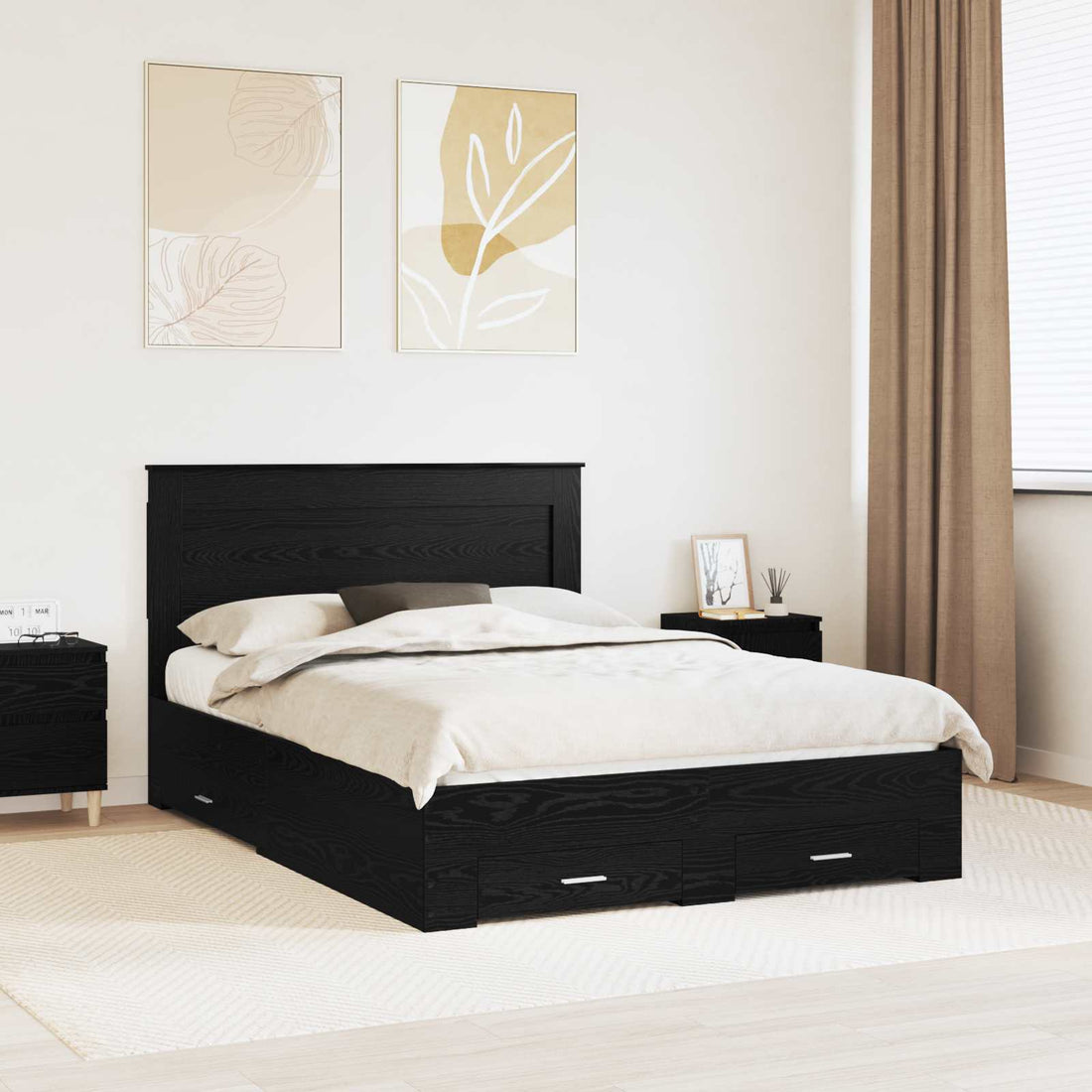 vidaXL Estructura de cama con cajón Roble Negro 140 x 190 cm