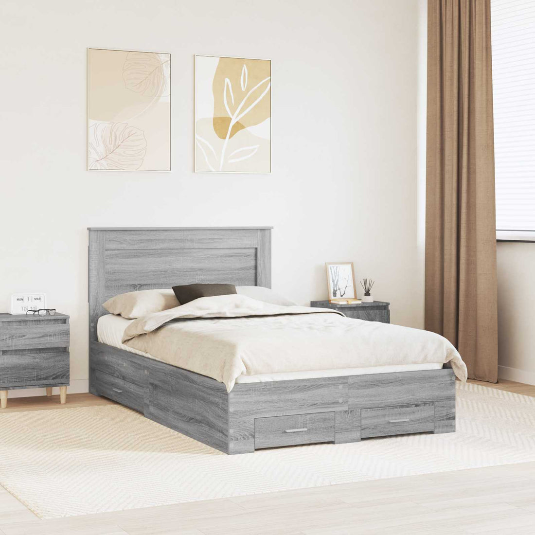 vidaXL Estructura de cama con cajón Gris Sonoma 135 x 190 cm