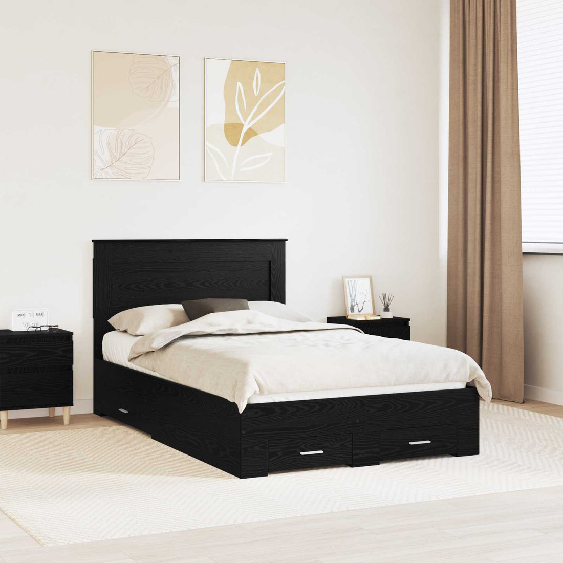 vidaXL Estructura de cama con cajón Roble Negro 120 x 190 cm