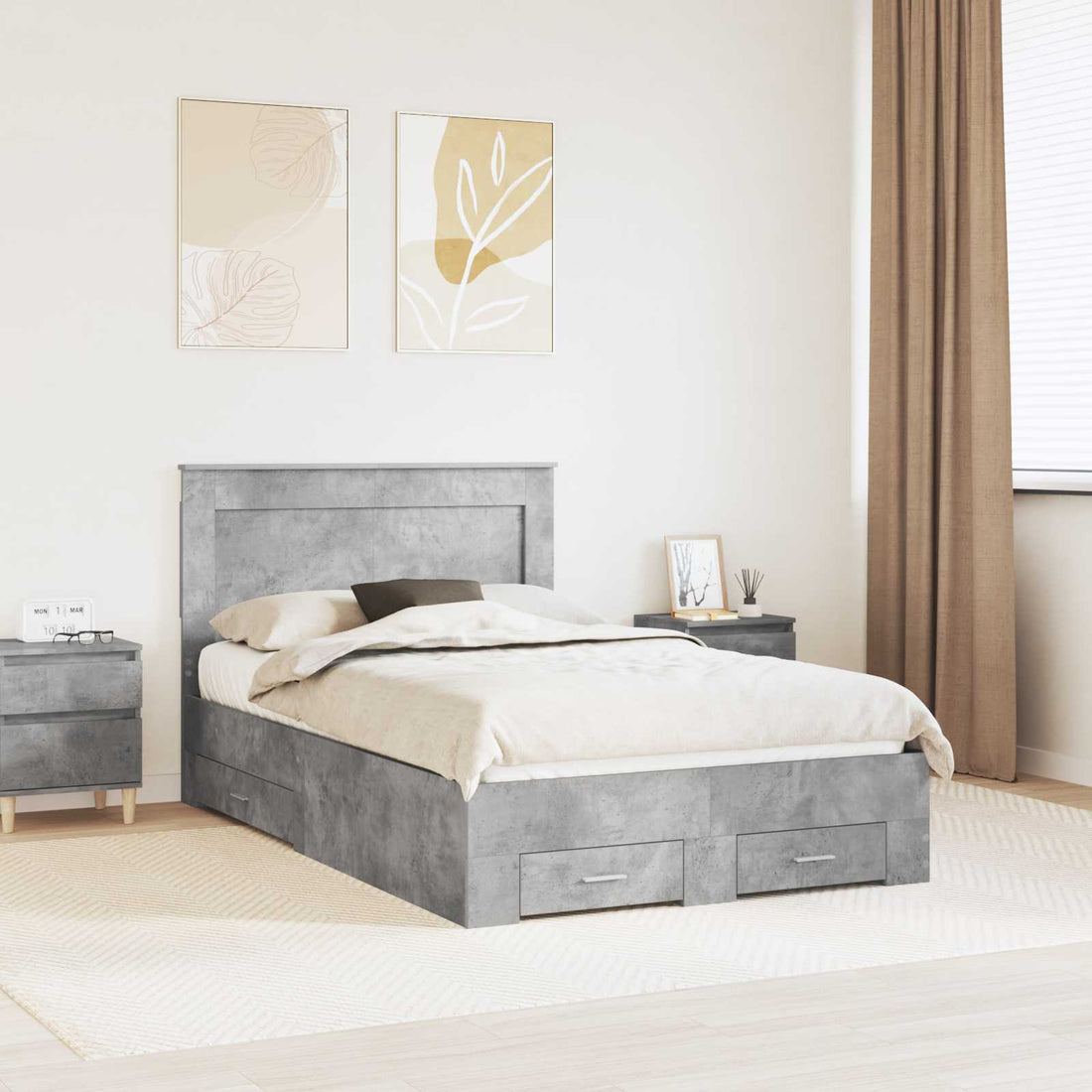 vidaXL Estructura de cama con cajón Gris Concreto 120 x 200 cm
