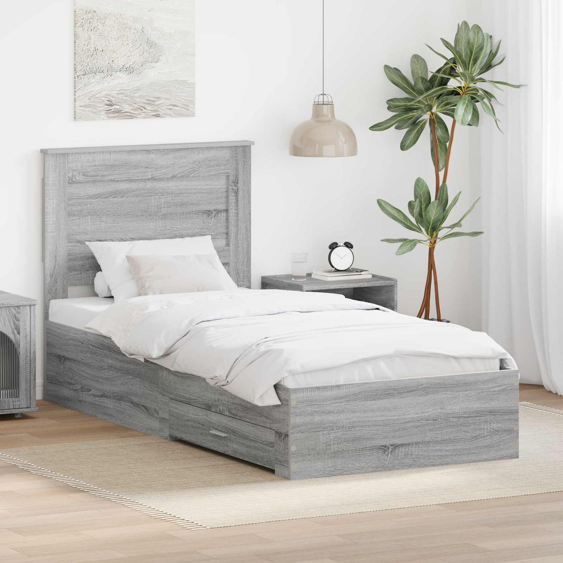 vidaXL Estructura de cama con cajón Gris Sonoma 100 x 200 cm
