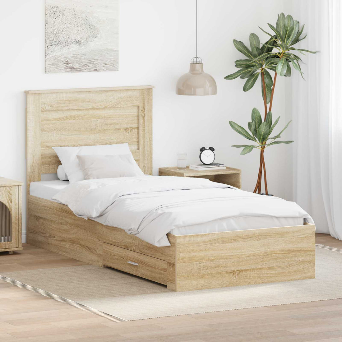 vidaXL Estructura de cama con cajón Roble Sonoma y Plata 75 x 190 cm