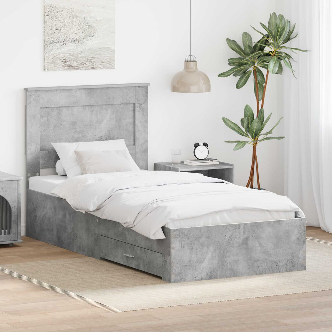 vidaXL Estructura de cama con cajón Gris Concreto y Plata 75 x 190 cm