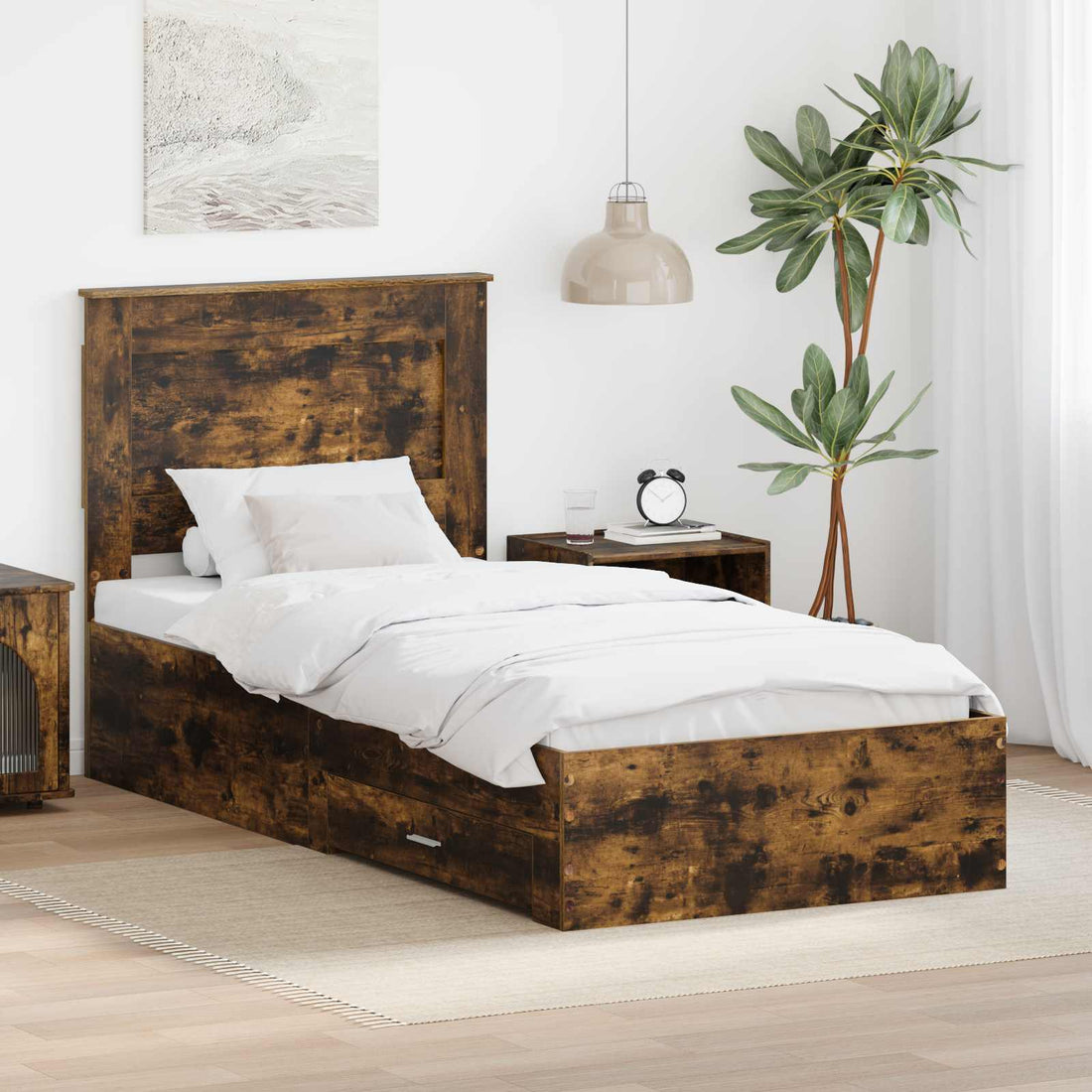 vidaXL Estructura de cama con cajón Roble Ahumado y Plata 75 x 190 cm