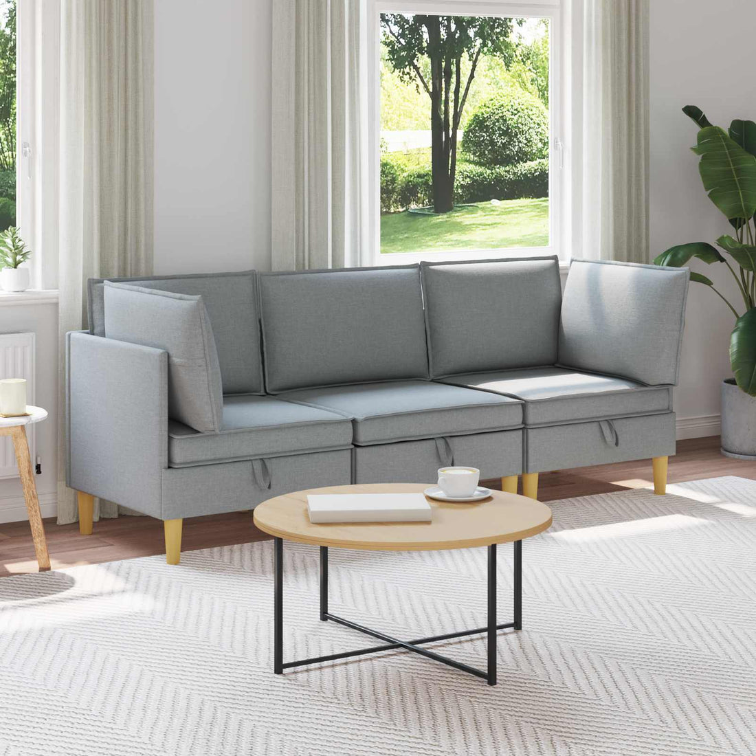 vidaXL Juego de sofá modular con almacenamiento 3 uds. Gris Claro Tela
