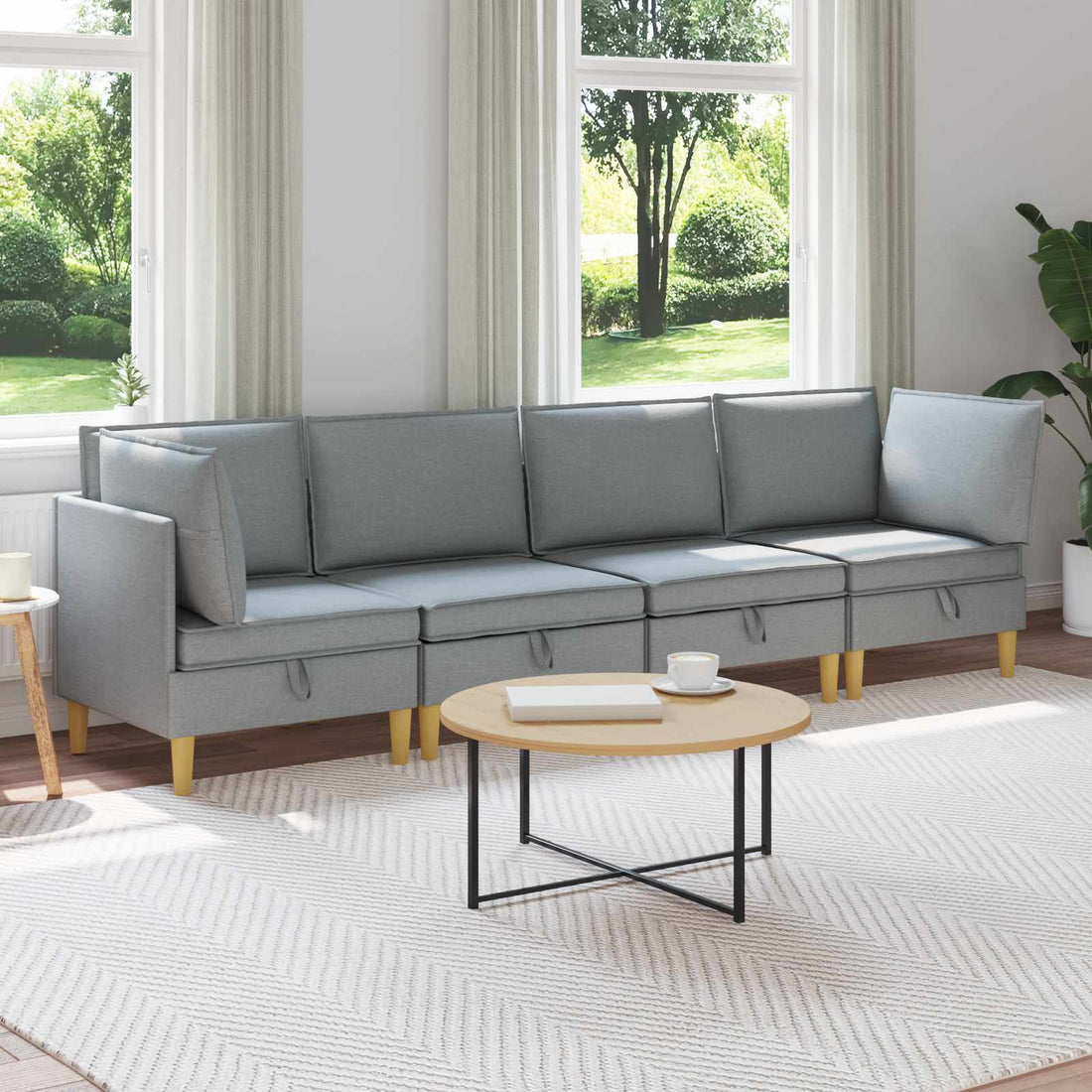 vidaXL Juego de sofá modular con almacenamiento 4 uds. Gris Claro Tela