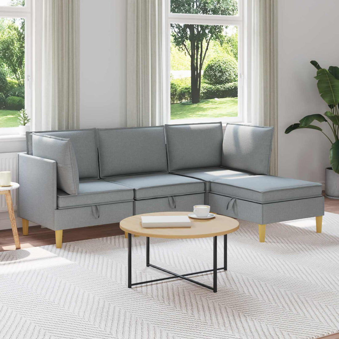 vidaXL Juego de sofá modular con almacenamiento 4 uds. Gris Claro Tela