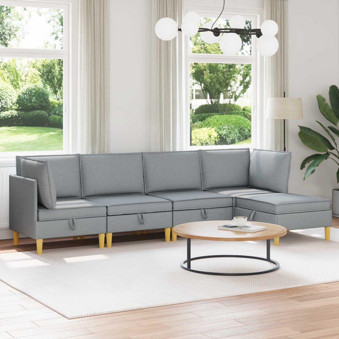 vidaXL Juego de sofá modular con almacenamiento 5 uds. Gris Claro Tela