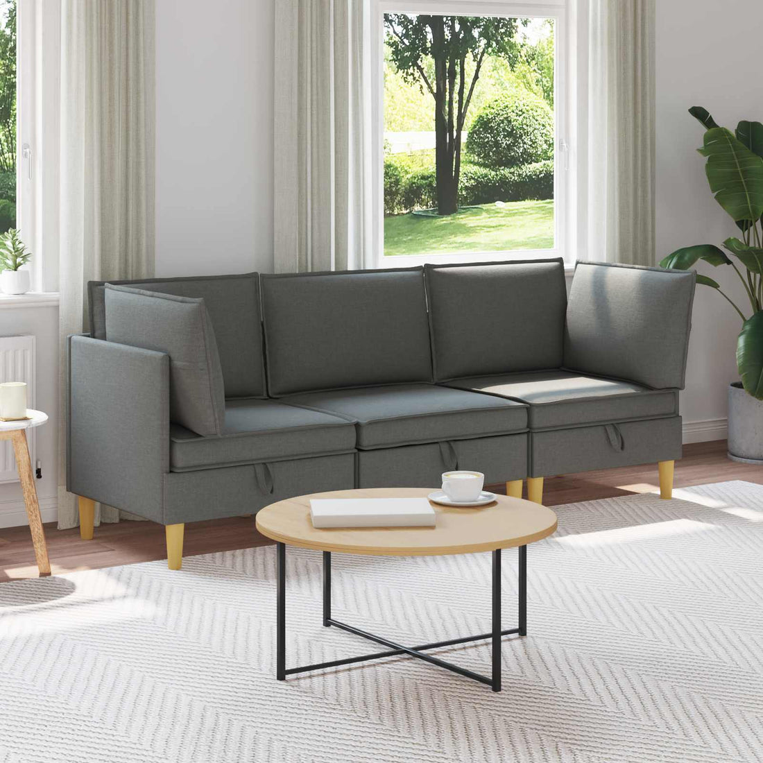 vidaXL Juego de sofá modular con almacenamiento 3 uds. Gris oscuro