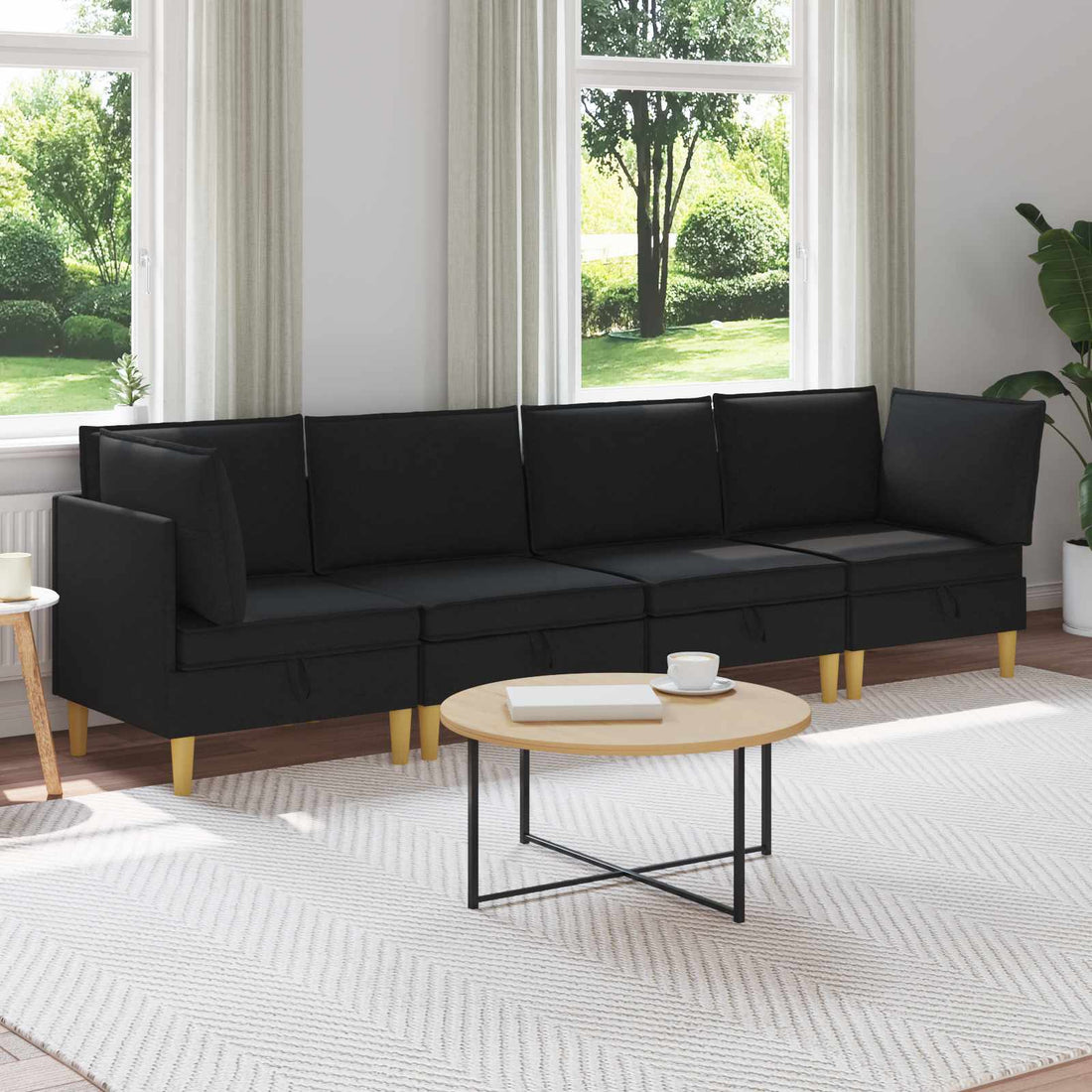 vidaXL Juego de sofá modular con almacenamiento 4 uds. Negro Tela