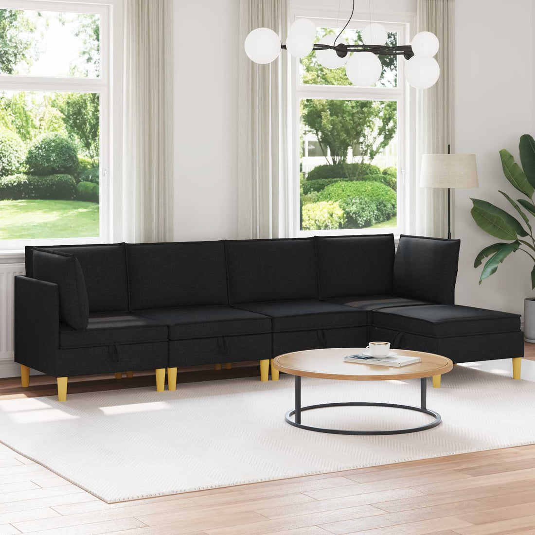 vidaXL Juego de sofá modular con almacenamiento 5 uds. Negro Tela