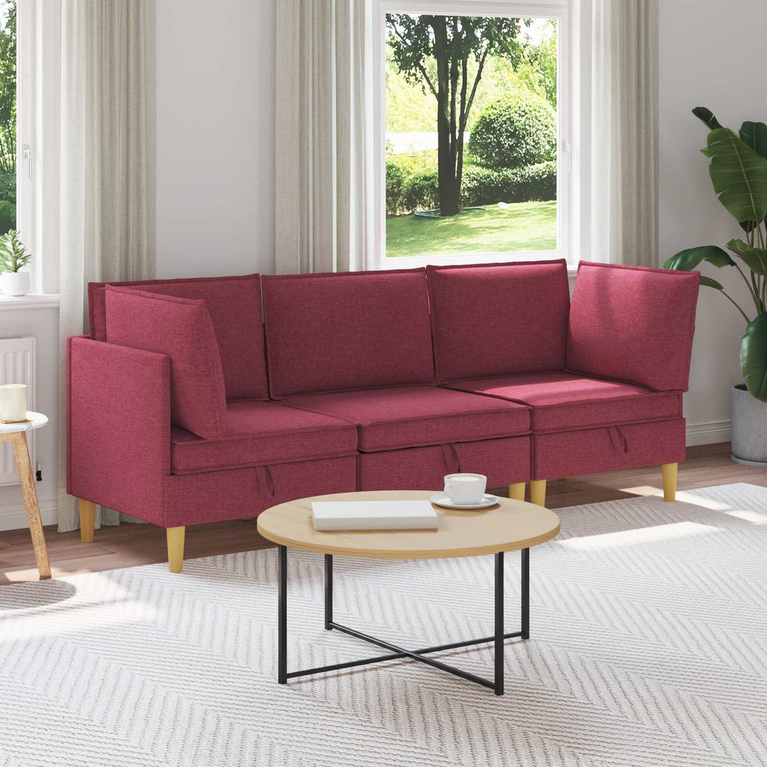 vidaXL Juego de sofá modular con almacenamiento 3 uds. Rojo vino Tela