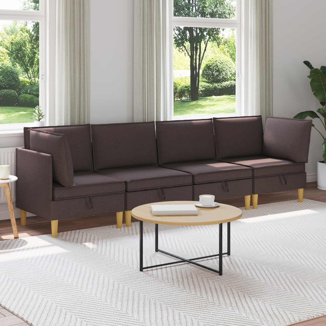 vidaXL Juego de sofá modular con almacenamiento 4 uds. Marrón Oscuro